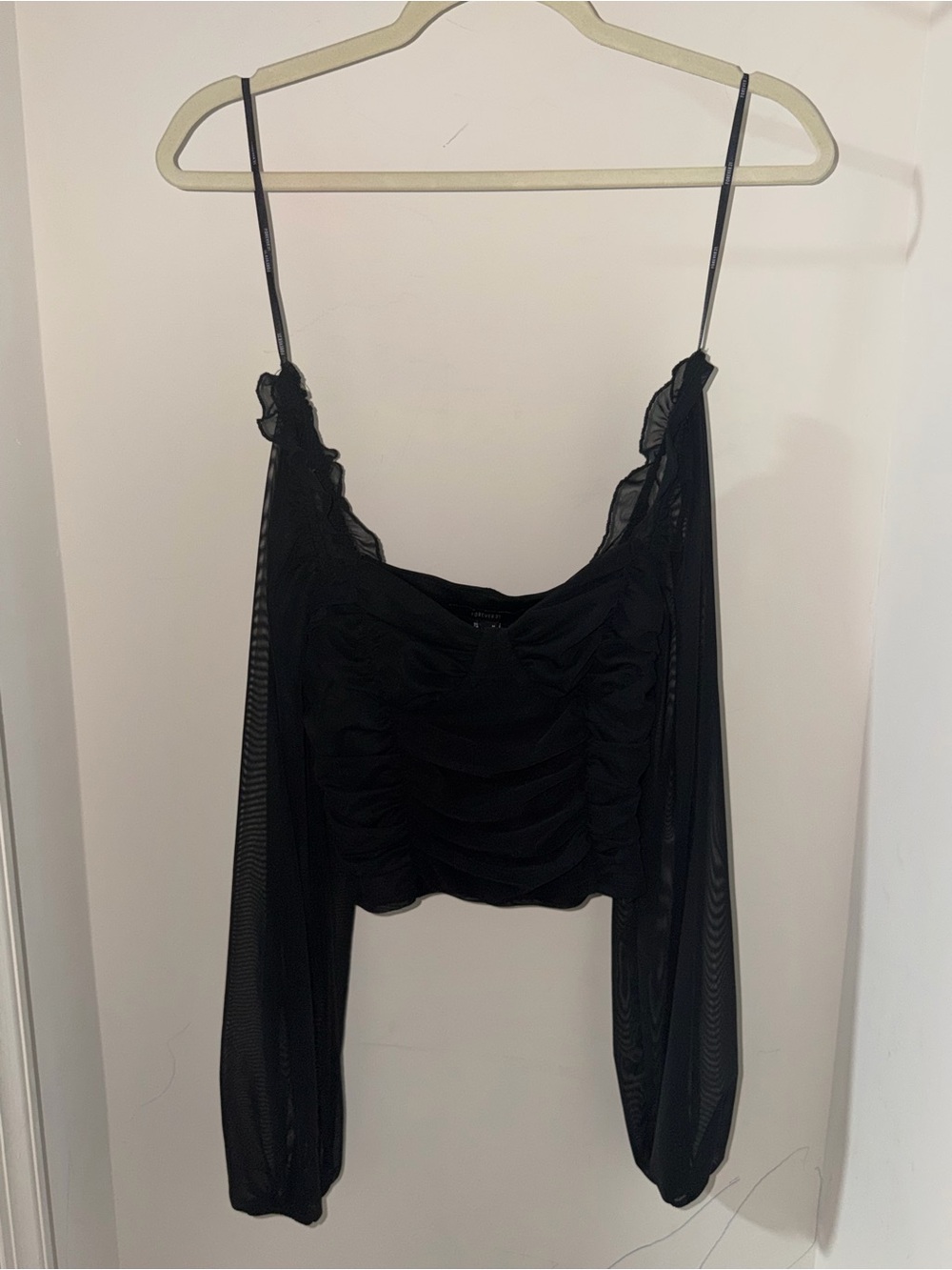 Forever 21 Women’s Black Ruched Mesh Long Sleeve Camisole